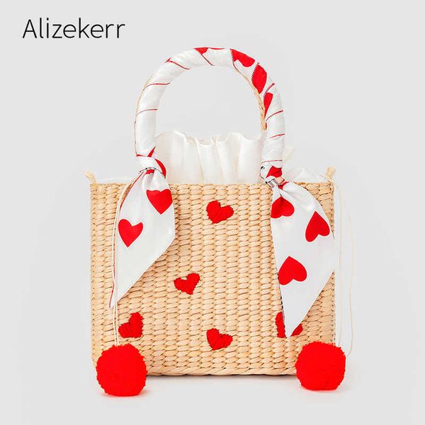 

evening bag heart pattern embroidery straw bags for women summer handmade beach