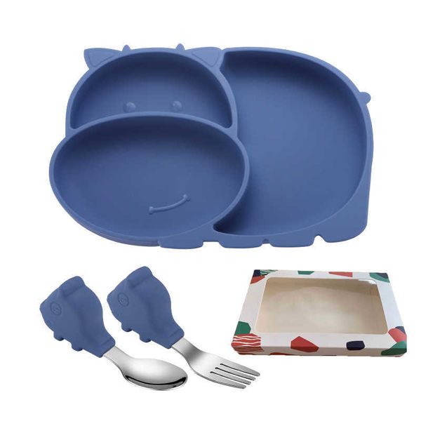 

cups dishes utensils 4pcs/set baby plate cute creative cartoon cow tableware baby feeding silicone plate for breakfast nursning with spoon f