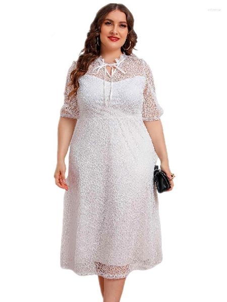 

plus size dresses 5xl dress women half sleeve high waist robes summer fashion mesh patchwork elegant oversize vestidos, Black