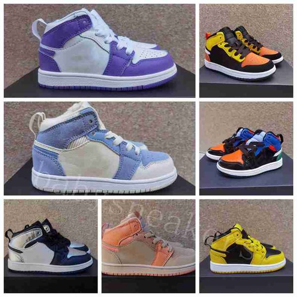 

infants 1s kids basketball shoes kid shoes game royal scotts obsidian chicago bred sneakers mid multi-color tie-dye baby shoe size 22-35, Black
