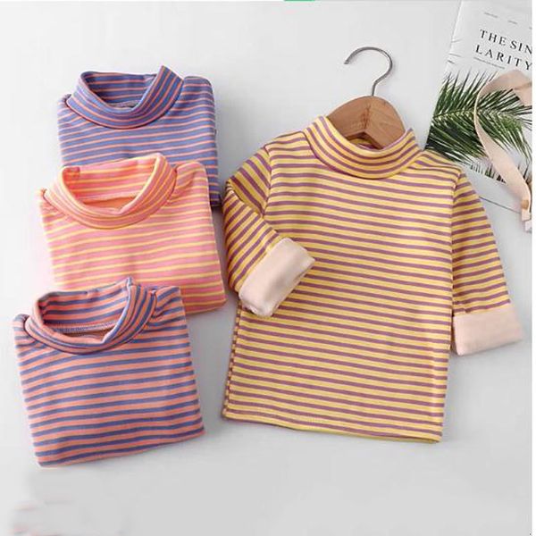 

t-shirts winter girls t-shirts long sleeve children shirts stripe fleece for kids thicken warm baby tees toddler outerwear clothing 230414, Blue