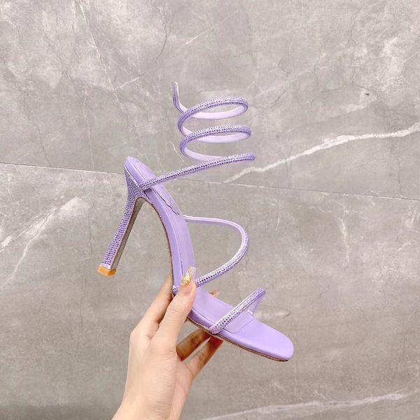 

new sandals designer shoes women fashion .5cm high heels rene caovilla wedding shoe rhinestone decoration snake wrapped square toe open to, Black