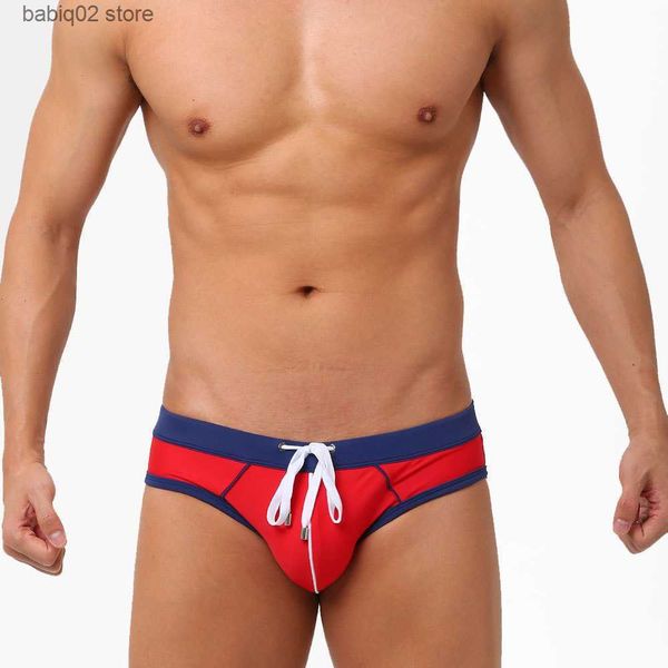 

men's swimwear european and american color matching men's triangle swimming trunks trend simple coin purse comfortable beach vacat