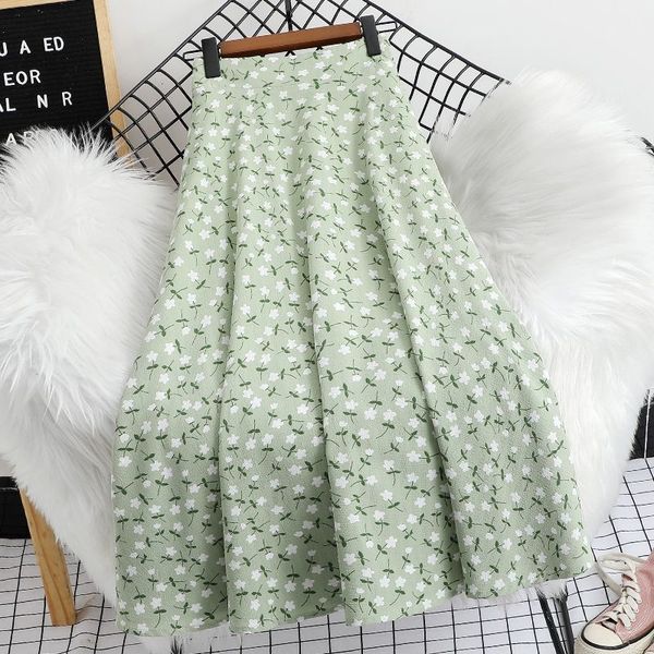 

skirts summer high waist long skirt women korean style fashion print floral black blue green a-line skirt elegant vintage chiffon skirs 2304