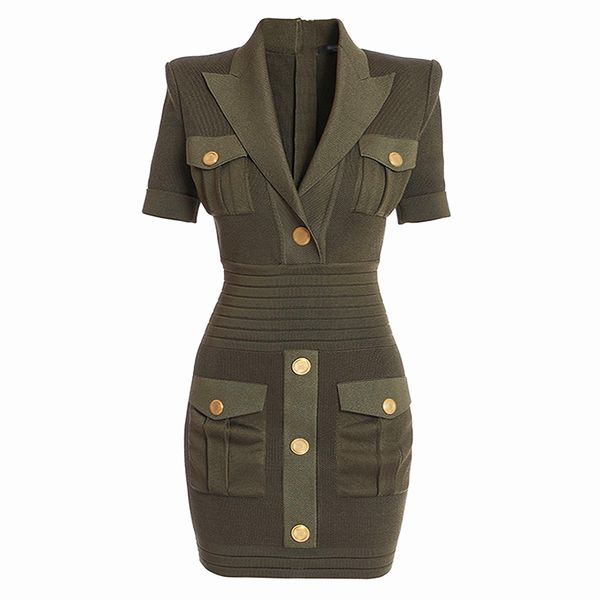 

casual dresses 2023 new temperament commuter suit collar v-neck knitted mid length dress with rivet buckle short sleeve dress for women, Black;gray