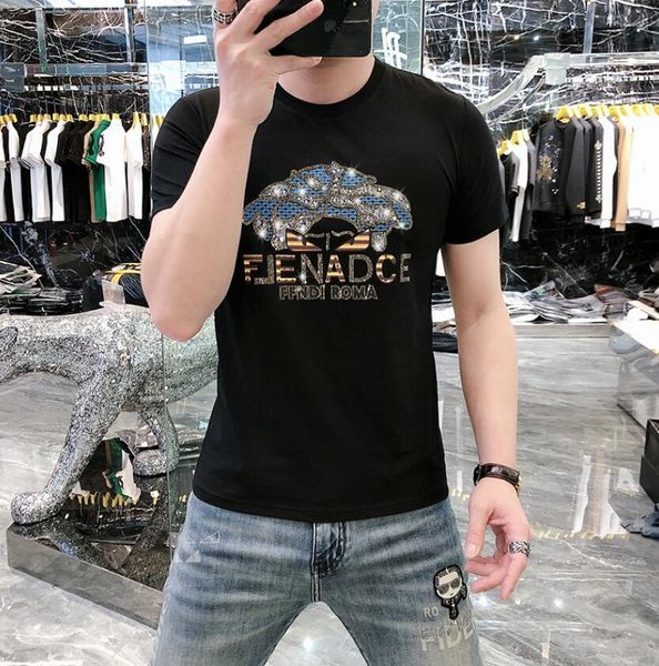 

men's t-shirts designer summer new men's fashion european fashion casual versatile round neck t-shirt silky cotton diamond short s, White;black