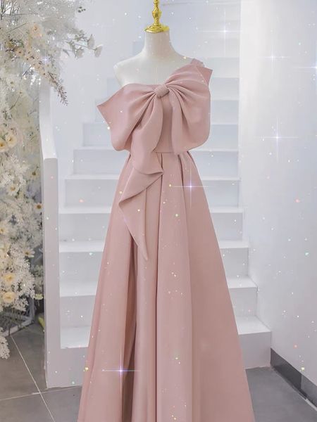 

2023 pink satin celebrity dresses big bow a-line elegant one shoulder sleeveless simple banquet temperament evening gowns new, Black;red