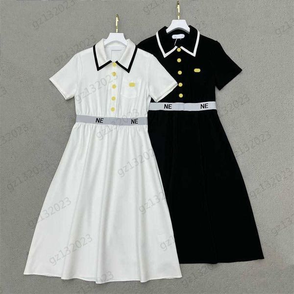 

womens dresses metallic logo trim pocket custom button lapel dress patchwork letter webbing high waist slim short sleeve maxiskit womens des, Black;gray