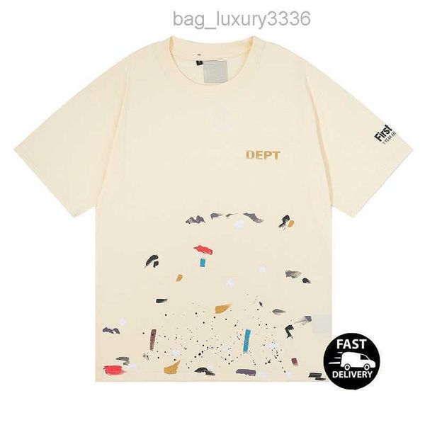 

gal lavin mens designer t shirt casual man womens tees hand-painted ink splash graffiti letters loose short-sleeved round neck clothes, White;black