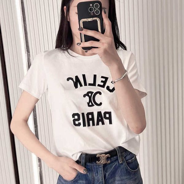 

2023 ce home spring/summer new versatile t-shirt embroidered letter women short t pair with any coat lisa same style inside, White