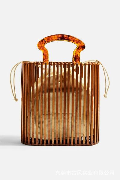 

evening bags 23x23cm summer women fashion bamboo basket handbag with acrylic handle beach bag simple design a68 230414