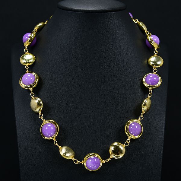 

beaded necklaces purple round jade gold plated brushed coin beads necklace 18'' four seasons chocker necklace handmade women gifts, Silver