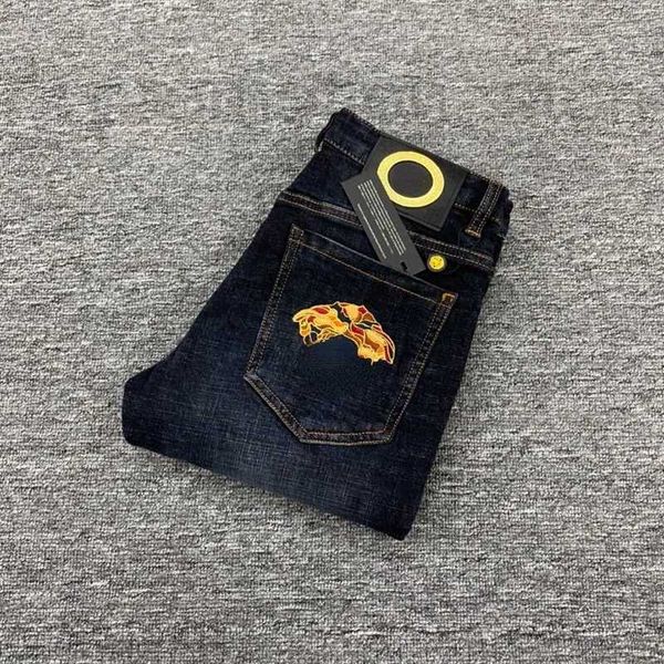 

men's jeans designer plus size men medusa embroidered trousers pants mens fashion casual denim pants msag, Blue