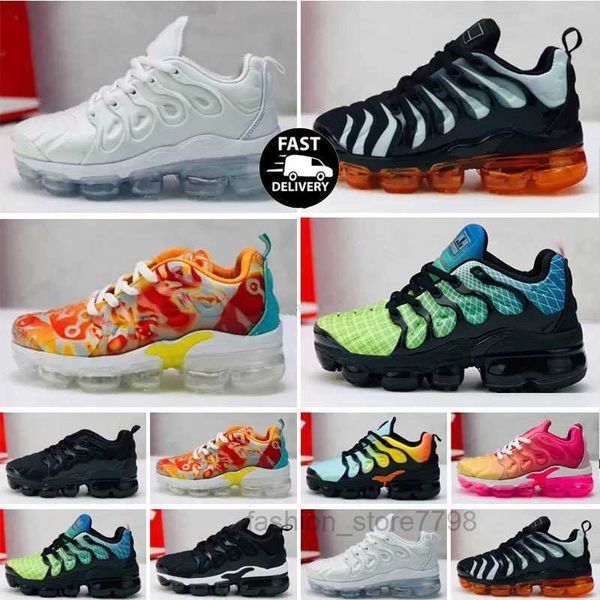 

2023 plus kids shoes boys girls running shoes yellow sea triple black white multicolor voltage purple bumblebee be true trainers sneakers si