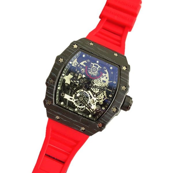 

mens sports watches brand fashion hollow skeleton watch rubber strap male clock relojes para hombre303x, Slivery;brown