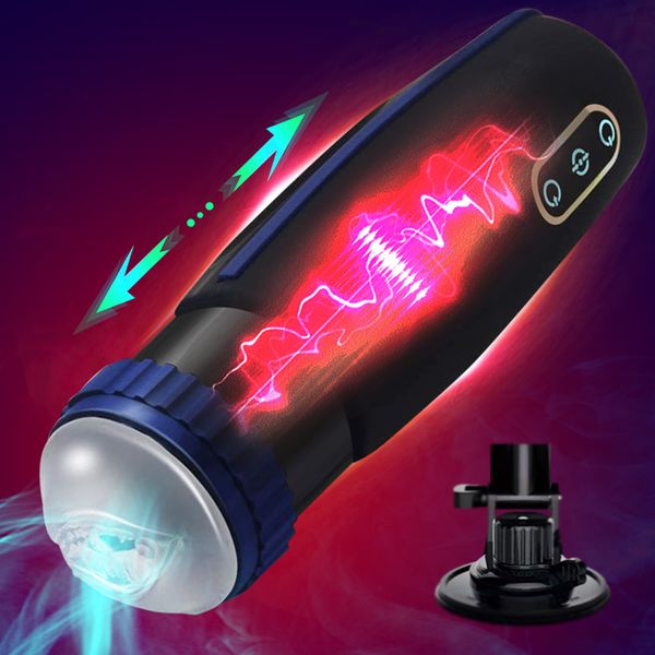 

fabric toys for men 5*3 speeds male masturbator automatic telesopic & sucking long distance thrusting masturbators adult, Black;white