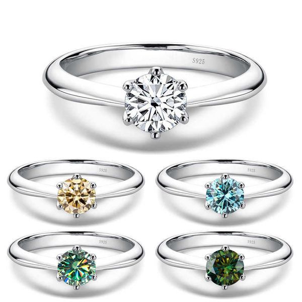 

high version tiffay s925 sterling silver ring mo sang stone lady's classic six claw crown proposal live broadcast, Slivery;golden