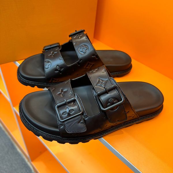 

mule waterfront men women slide sandals designer shoes luxury slide summer fashion wide flat slippery thick sandals slipper flip flops 01, Black