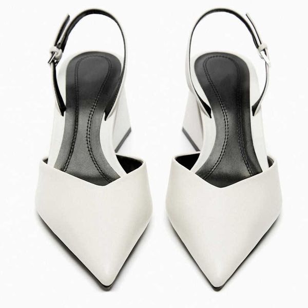 

nxy sandals white block heel pumps for women pointed toe slingback court shoes summer heels female elegant wedding pump heeled 230406, Black