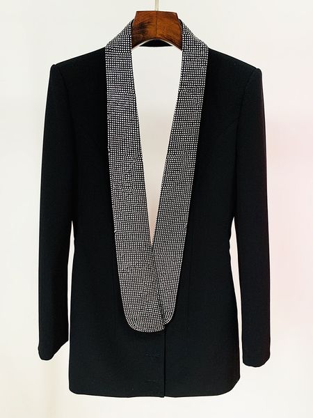 

high-quality office lady rhinestone neck backless blazer, White;black