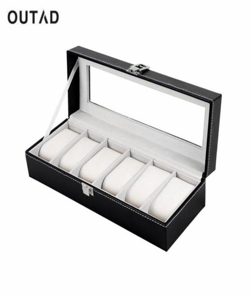

outad 6 grid black pu leather watch box refinement slots wrist watches gift case jewelry display boxes storage holder3283456, Black;blue