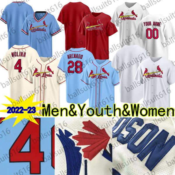 

2023 custom s-4xl 28 nolan arenado jersey 46 paul goldschmidt 4 yadier molina 1 ozzie smith dexter fowler men youth women baseball jerseys, Blue;black
