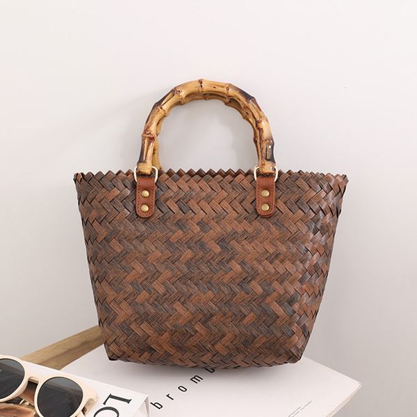 

evening bags fashion woven beach basket bag women handbags boho bamboo handle straw bags for women rattan bag female tote purse clutch 23041
