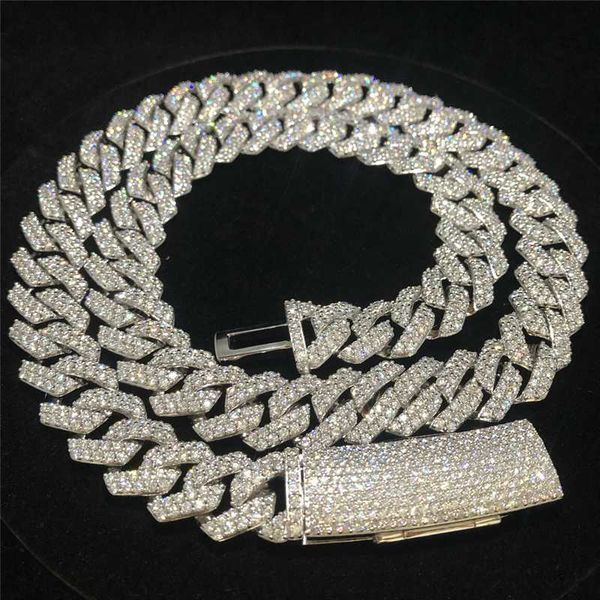 

full iced out diamond long box clasp 15mm cuban link vvs1 moissanite hip hop jewelry chain sterling silver cuban bracelet