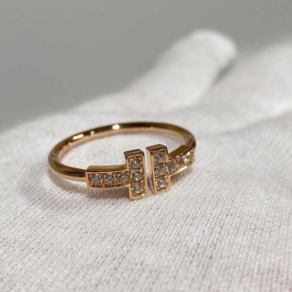 

high version v gold high edition sterling silver double t full diamond ring quality 18k rose set with tiffay 3 cnc couple