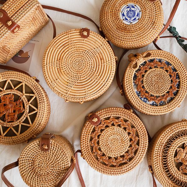 

evening bags square round mulit style straw bag handbags women summer rattan bag handmade woven beach circle bohemia handbag fashion 230414