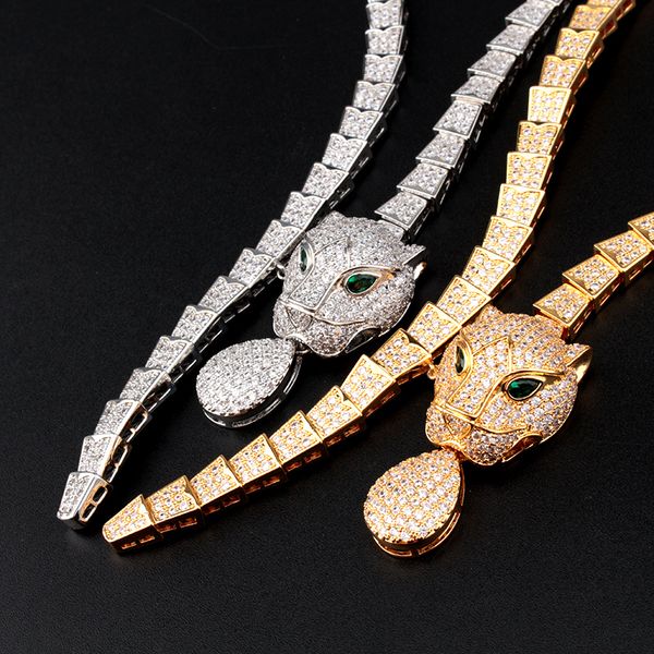 

gold diamond cross real tennis link chains with pendant set leopard luxury necklace jewlery designer for women men couple wedding party enga, Black