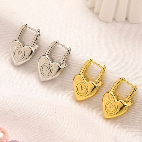 

luxury brand designers letters stud clip chain geometric famous women copper real gold plated 925 silver heart crystal rhinestone earring we, Golden;silver