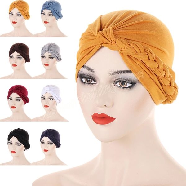 

twist knot women muslim hijab chemo caps turban beanies braids head wrap scarf cancer hair loss hat indian femme cover bonnet, Yellow