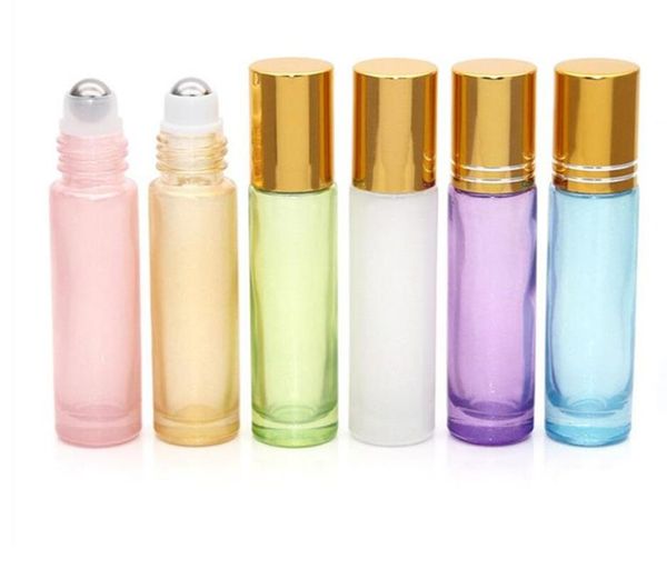 

100pcs 10ml glass bottle portable pearl colorful roller essential oil perfume bottles travel refillable roller ball vial