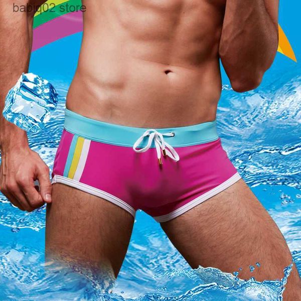 

men's swimwear men's swim boxer swimwear swimming trunks gay men low rise for male sunga arena stripe shorts suit swimsuit t230414