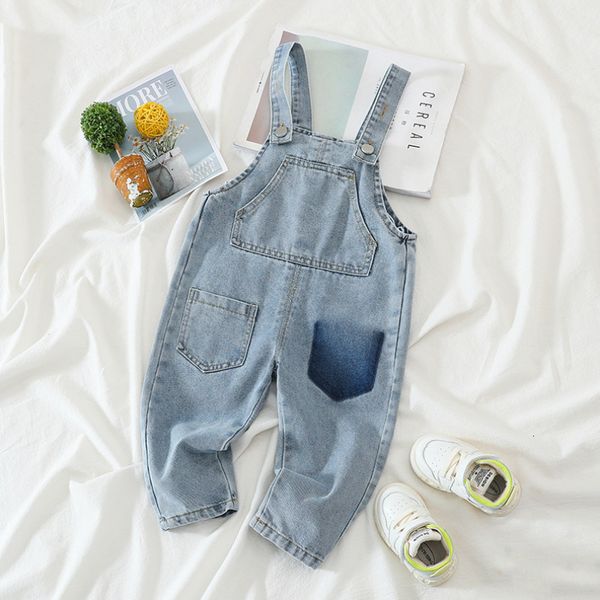 

overalls 0-4y children baby boys girls denim overalls casual loose suspender pants solid color oversized front pocket long trousers 230414, Blue