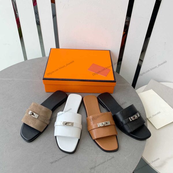 

oran sandal giulia designer chypre slippers beach classic flat sandals luxury summer lady leather flip flops men women slides, Black