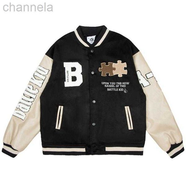

men's jackets hip hop harajuku high street letter b patchwork streetwear retro college bomber oversized couple baseball jacket, Black;brown