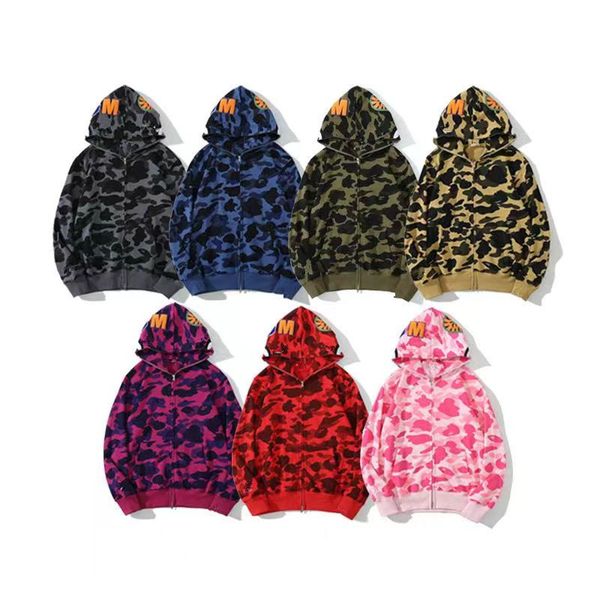 

mens designer hoodie full zipper shark hoodies for woman black camouflage jacket blue hoody hooded sweatshirt man womens sweater long