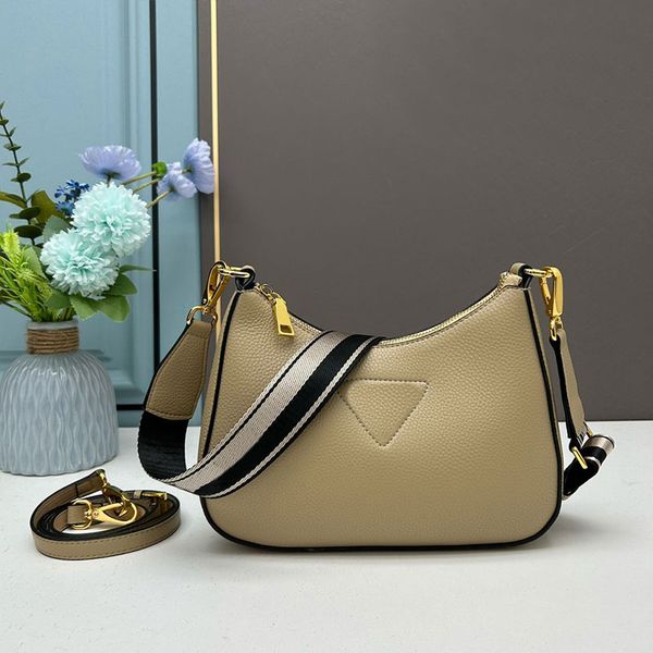 

hobo shoulder bag soft lichee genuine leather handbag crossbody bags fashion triangle letter adjustable removable strap cross body purse lad