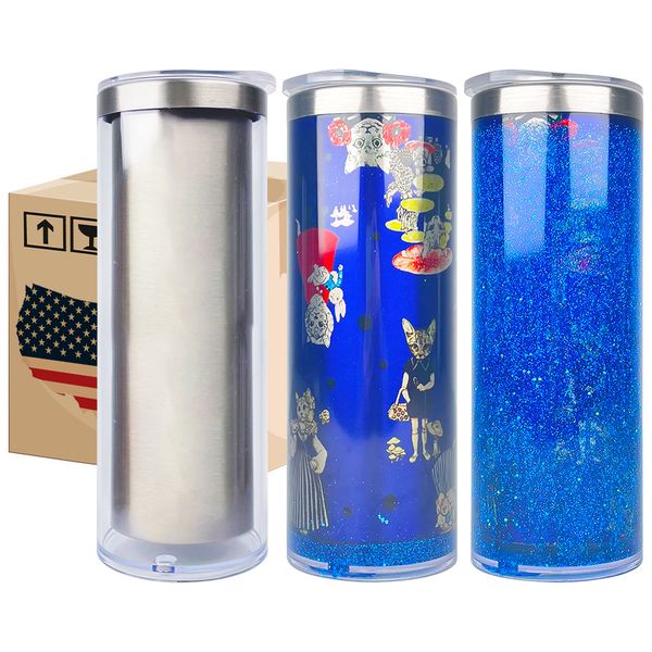 

20oz sublimation snow globe tumbler double wall creative sequins tumblers shape bottle with lid and straw summer drinkware juice cup z11