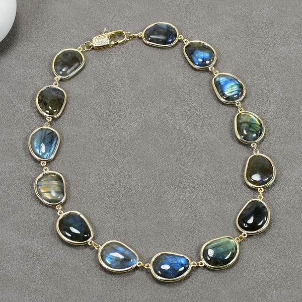

beaded necklaces 17'' natural labradorite gems smooth gold plated connector statement chokers necklace fashion lady jewelry gifts, Silver