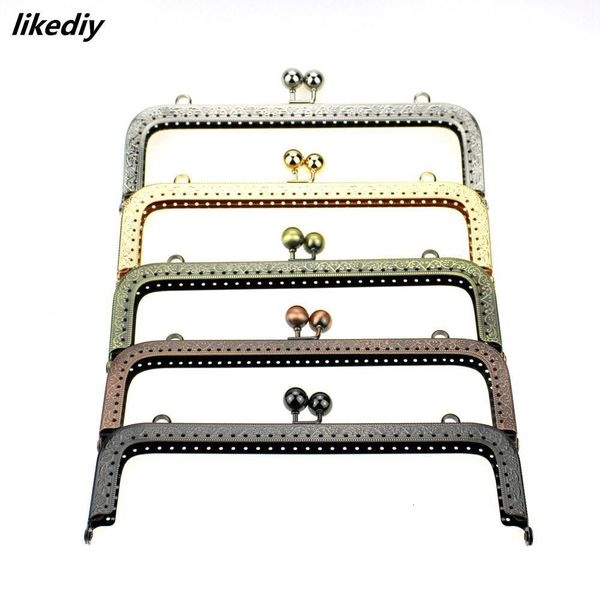 

bag parts accessories 10 pcs/lot 20 cm large size square embossing metal purse frame kiss clasp bead head diy bag accessory 5 colors 230414, Black