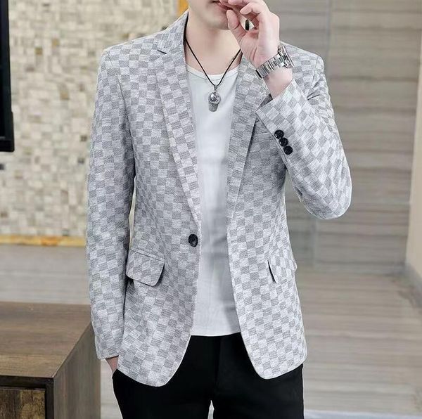 

23gg mens suit jacket new luxury fashion personality suit fit leisure comfort classic plaid british fashion blazer coat, White;black