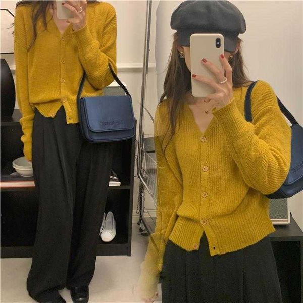 

autumn gentle v neck sweater single breasted knitted cardigan korean style all, White;black