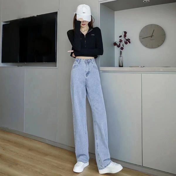 

men's pants woman trend jeans high waist wide leg cotton denim clothing blue streetwear vintage fashion harajuku straight pants 230414, Black