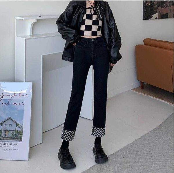 

womens velvet chessboard plaid contrast color curling jeans autumn winter retro, Blue