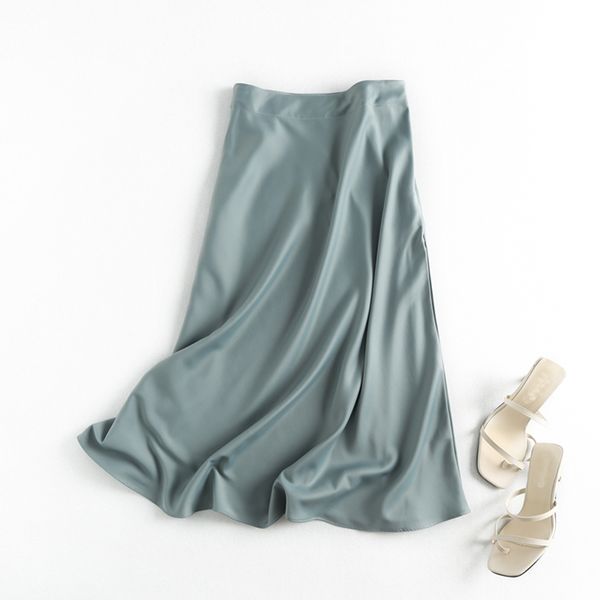 

summer faldas mujer moda midi skirts womens england office lady satin high waist simple elegant long skirt women dress, Black