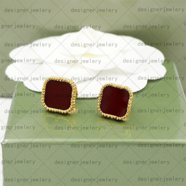 

14k gold stud earrings clover earrings hoop designer jewelry womens fashion onyx shell plant stainless steel flowers wedding party luxury ea, Golden;silver