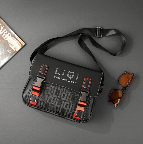 

Factory outlet men shoulder bags 3 colors flip classic letters business postman bag street trend color matching thick leather handbag outdoor leisure backpack 9006#, Grey